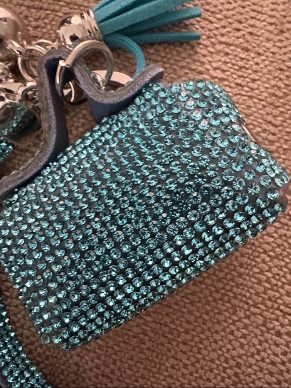Bag charm or keychain Crystal-Embellished Mini Bag Teal and silver - Picture 5 of 7